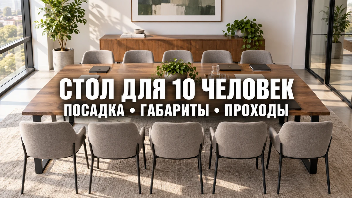 Большой стол для переговоров с креслами в светлой переговорной