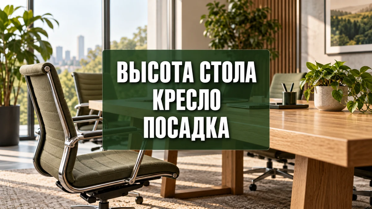 Вид сбоку на офисное кресло у переговорного стола для проверки высоты посадки