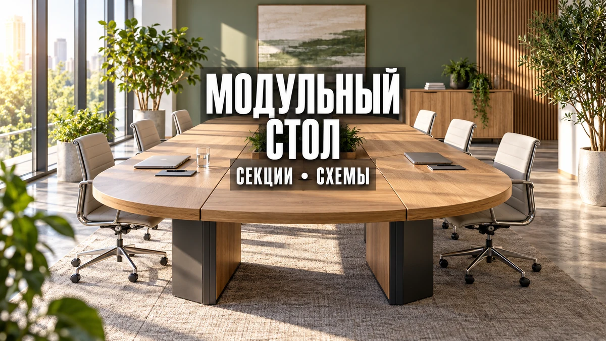 Светлая переговорная с несколькими столами-секциями, которые можно соединить в общий стол
