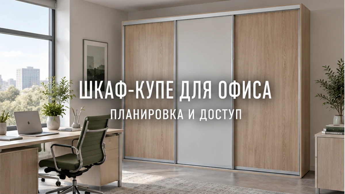 Офисный шкаф с раздвижными дверями в светлом рабочем помещении