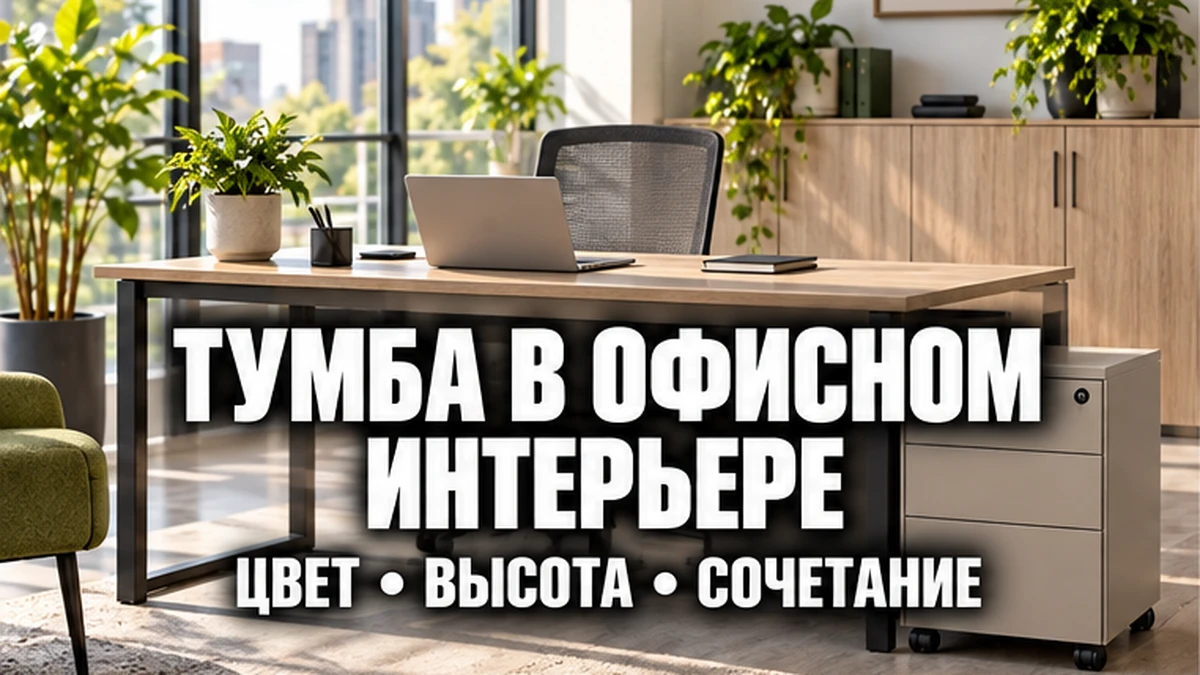 Офисная тумба рядом со столом и шкафом в единой цветовой гамме