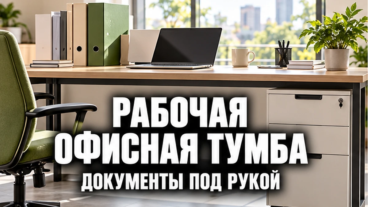 Рабочая офисная тумба рядом со столом и папками для повседневных документов